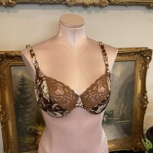 Vintage Valentino Y2k 90s elephant, brown lace satin bra size 36C